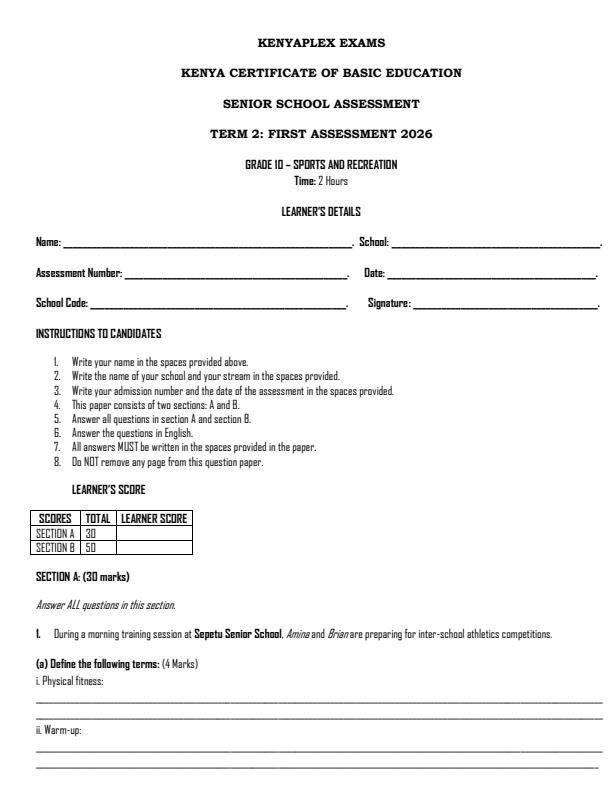 Preview page Grade-10-Sports-and-Recreation-Term-2-Opener-Exam-2026_5676_0.jpg