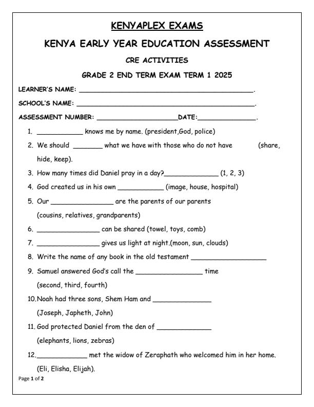 Preview page Grade-2-CRE-Activities-End-of-Term-1-Examination-2025_3763_0.jpg