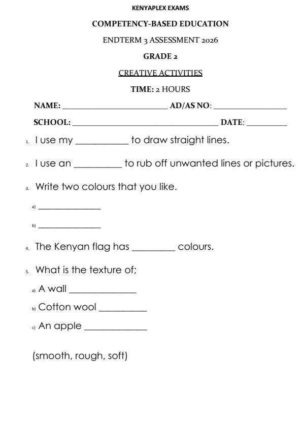 Preview page Grade-2-Creative-Activities-End-Term-3-Set-2-Exam-2026_7125_0.jpg