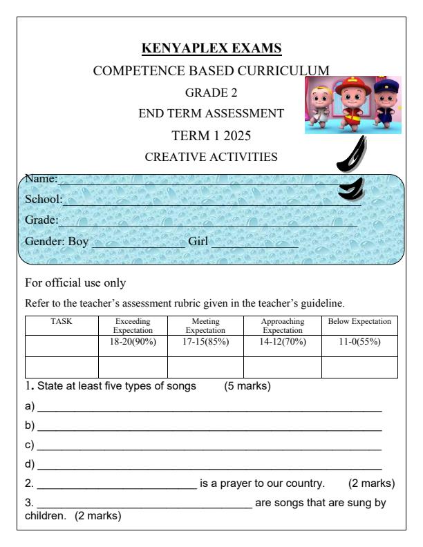 Preview page Grade-2-Creative-Activities-End-of-Term-1-Examination-2025_3766_0.jpg