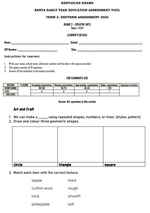 Preview page Grade-2-Creative-Arts-End-Term-Exam-2026_6018_0.jpg