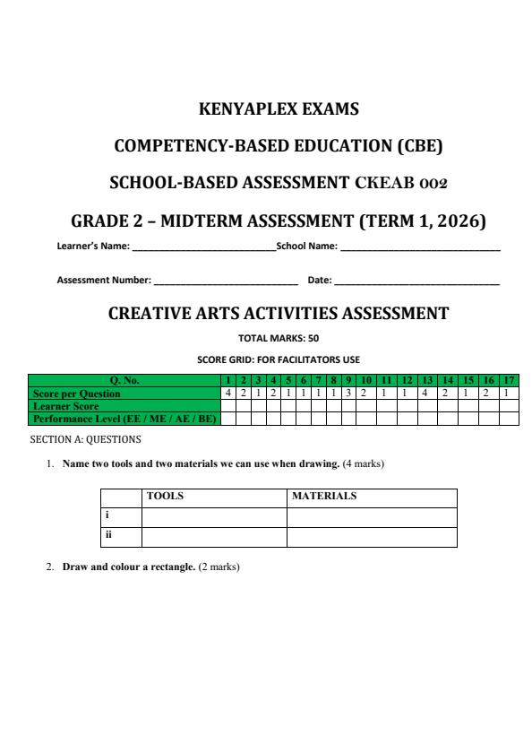 Preview page Grade-2-Creative-Arts-Mid-Term-1-Exam-2026_5213_0.jpg