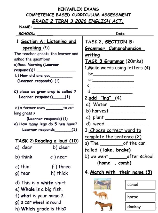 Preview page Grade-2-English-Activities-September-Assessment-Examination-2026_6693_0.jpg
