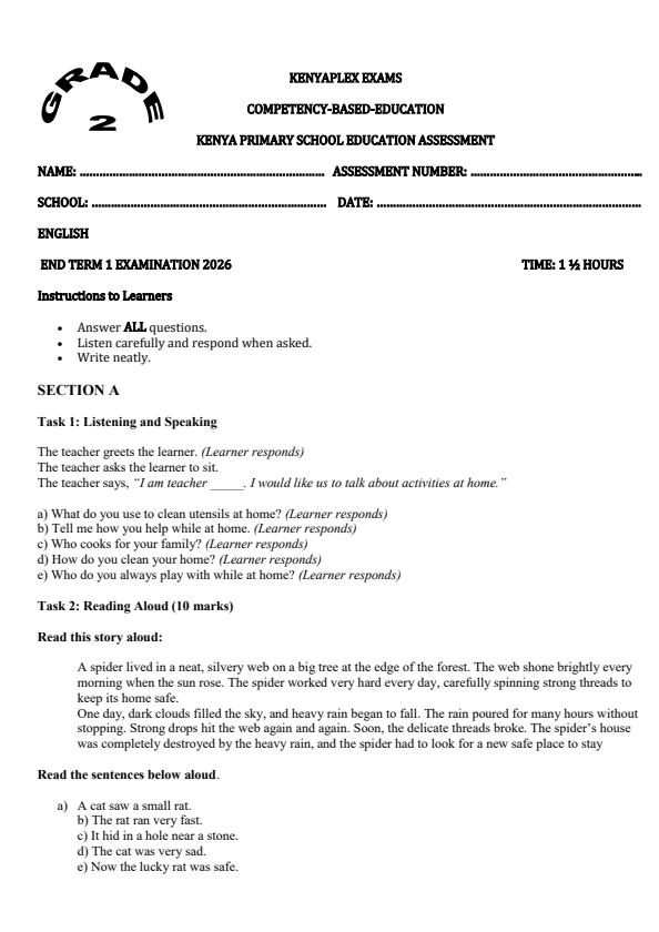 Preview page Grade-2-English-End-Term-1-Exam-2026_5279_0.jpg