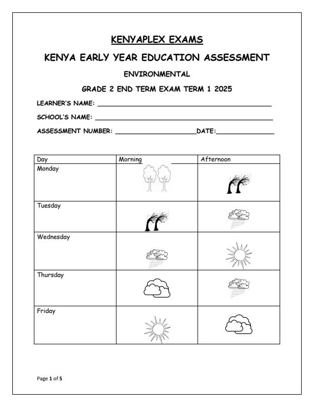 Preview page Grade-2-Environmental-Activities-End-of-Term-1-Examination-2025_3759_0.jpg