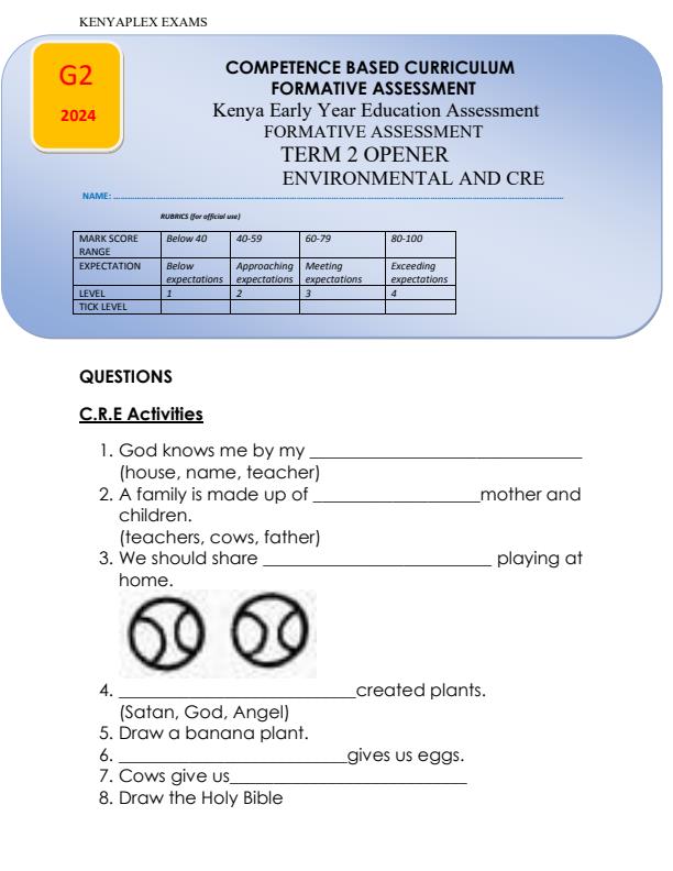 Preview page Grade-2-Environmental-Activities-and-CRE-Term-2-Opener-Exam-2024_2423_0.jpg