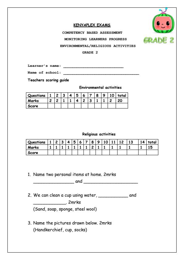 Preview page Grade-2-Environmental-and-Religious-Activities-Mid-Term-1-Exam-2025_3637_0.jpg