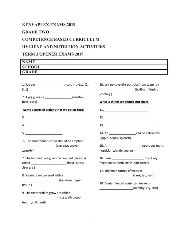 Preview page Grade-2-Hygiene-and-Nutrition-Activities-Term-3-Opener-Examination-2019_342_0.jpg