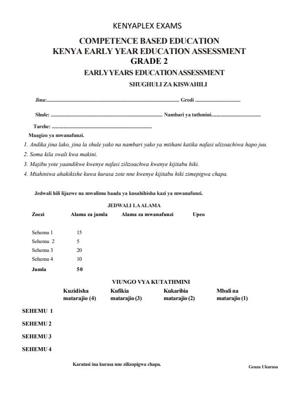 Preview page Grade-2-Kiswahili-Activities-Mid-Term-3-Exam-2025_4648_0.jpg