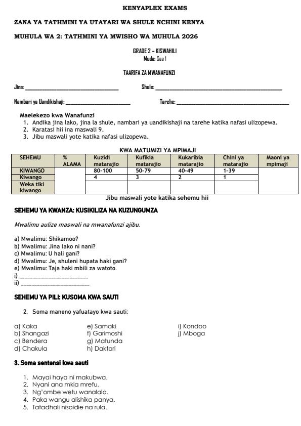 Preview page Grade-2-Kiswahili-End-Term-2-Exam-2026_6022_0.jpg