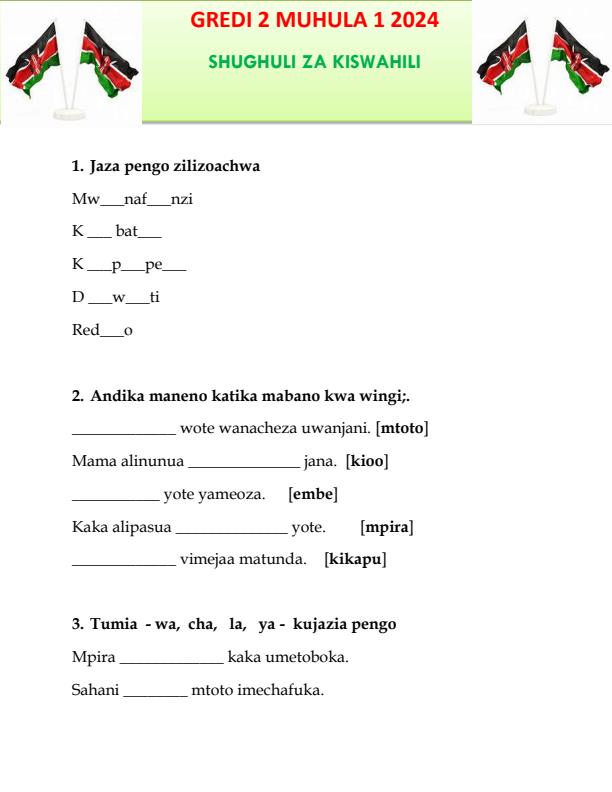 Preview page Grade-2-Kiswahili-Term-1-Opener-Exam-2024_1932_0.jpg