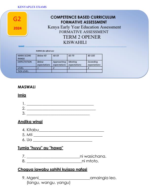 Preview page Grade-2-Kiswahili-Term-2-Opener-Exam-2024_2424_0.jpg