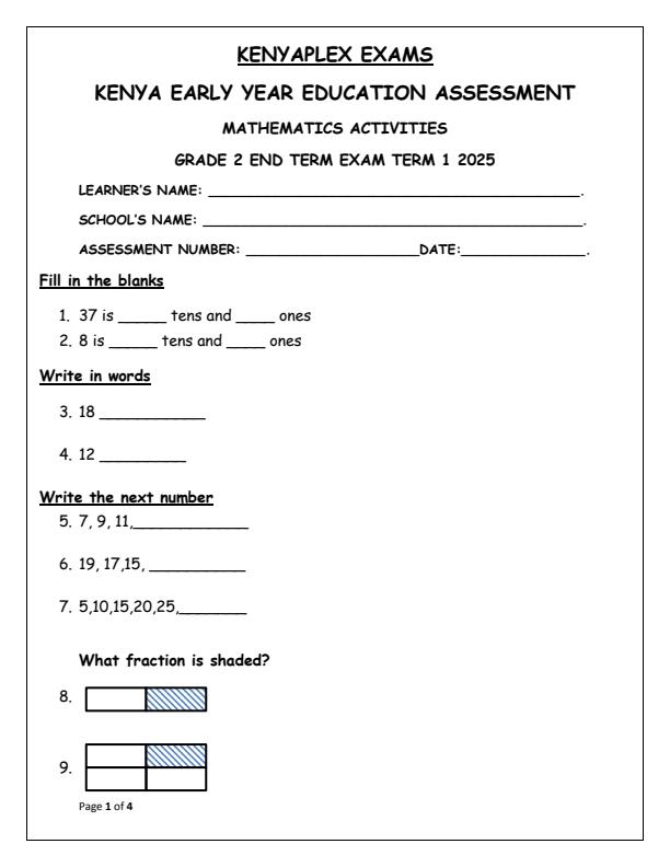 Preview page Grade-2-Mathematics-Activities-End-of-Term-1-Examination-2025_3762_0.jpg
