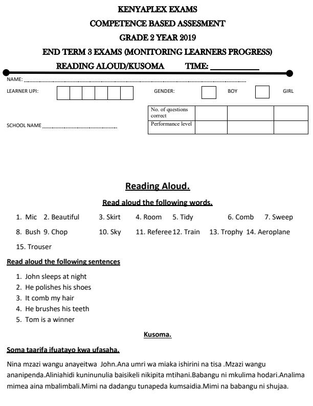 Preview page Grade-2-Reading-aloud-and-Kusoma-End-of-Term-3-Examination-2019_433_0.jpg