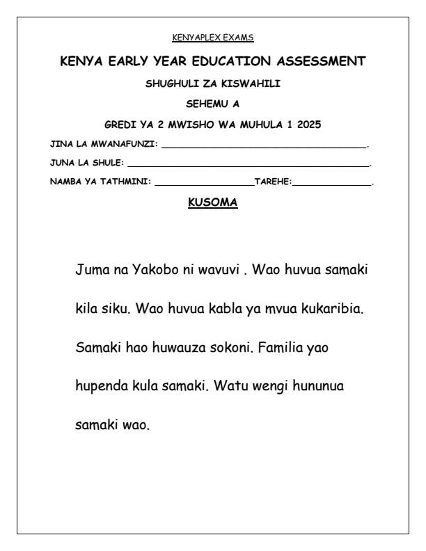 Preview page Grade-2-Shughuli-za-Kiswahili-Kusoma-End-of-Term-1-Examination-2025_3761_0.jpg