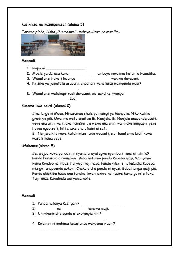 Preview page Grade-2-Shughuli-za-Kiswahili-Mid-Term-1-Exam-2025_3638_1.jpg