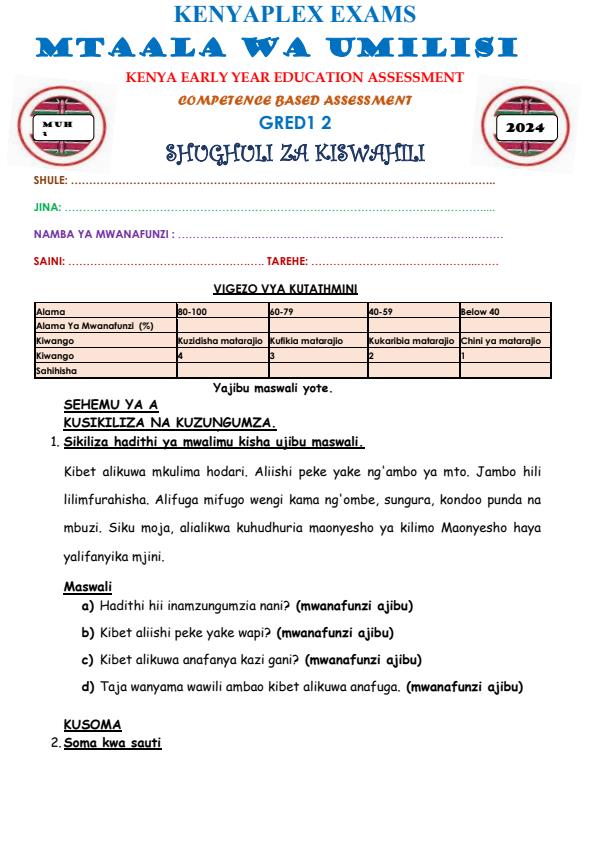 Preview page Grade-2-Shughuli-za-Kiswahili-Mid-Term-3-Exam-2024_3115_0.jpg