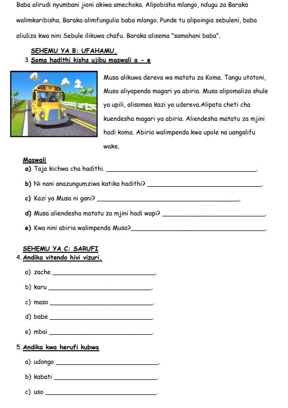 Preview page Grade-2-Shughuli-za-Kiswahili-Mid-Term-3-Exam-2024_3115_1.jpg