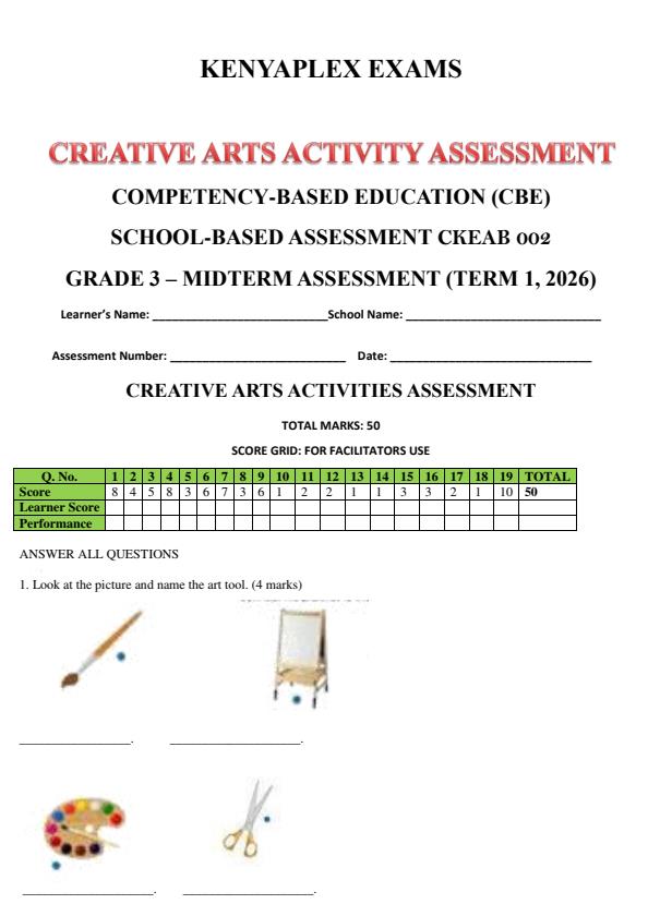 Preview page Grade-3-Creative-Arts-Mid-Term-1-Exam-2026_5205_0.jpg