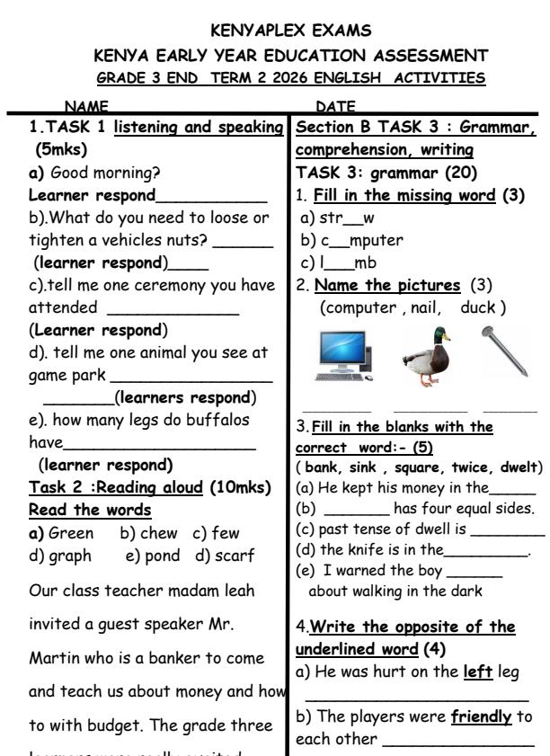 Preview page Grade-3-English-July-Assessment-Examination-2026_6318_0.jpg