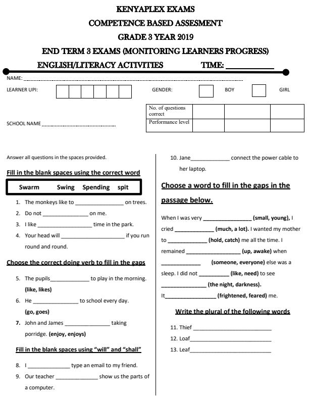Preview page Grade-3-English-Literacy-Activities-End-of-Term-3-Examination-2019_427_0.jpg
