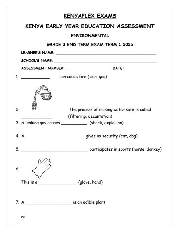 Preview page Grade-3-Environmental-Activities-End-of-Term-1-Examination-2025_3769_0.jpg
