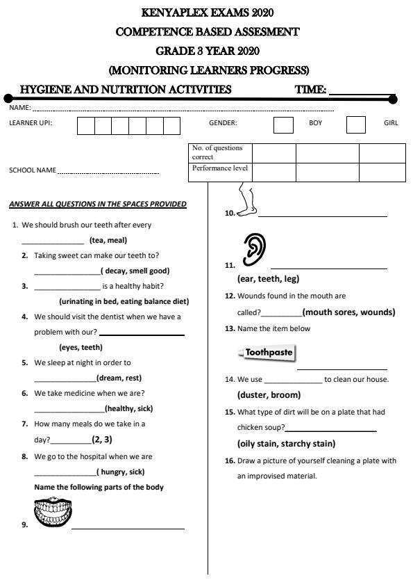 Preview page Grade-3-Hygiene-and-Nutrition-Term-1-Opener-Examination-2020_523_0.jpg