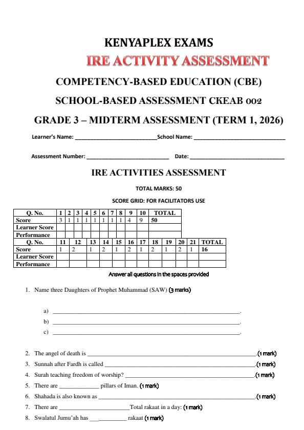 Preview page Grade-3-IRE-Mid-Term-1-Exam-2026_5208_0.jpg