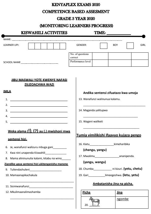 Preview page Grade-3-Kiswahili-Activities-Term-1-Opener-Examination-2020_520_0.jpg