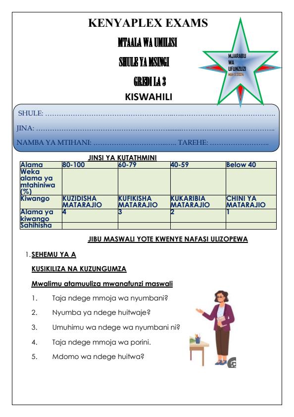 Preview page Grade-3-Kiswahili-Activities-Term-3-Opener-Exam-2024_2978_0.jpg