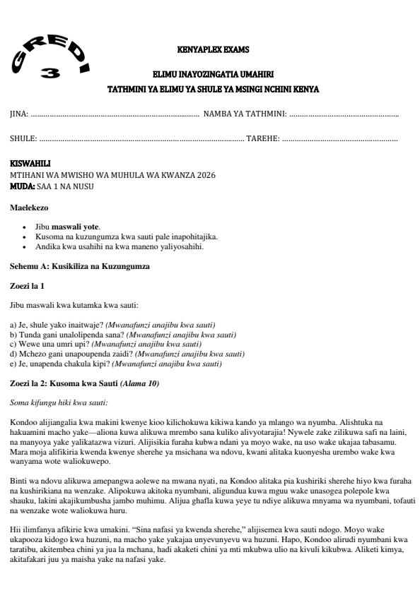 Preview page Grade-3-Kiswahili-End-Term-1-Exam-2026_5273_0.jpg