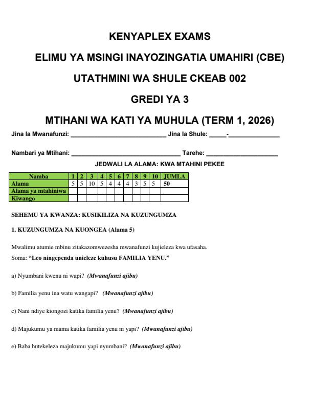 Preview page Grade-3-Kiswahili-Mid-Term-1-Exam-2026_5209_0.jpg