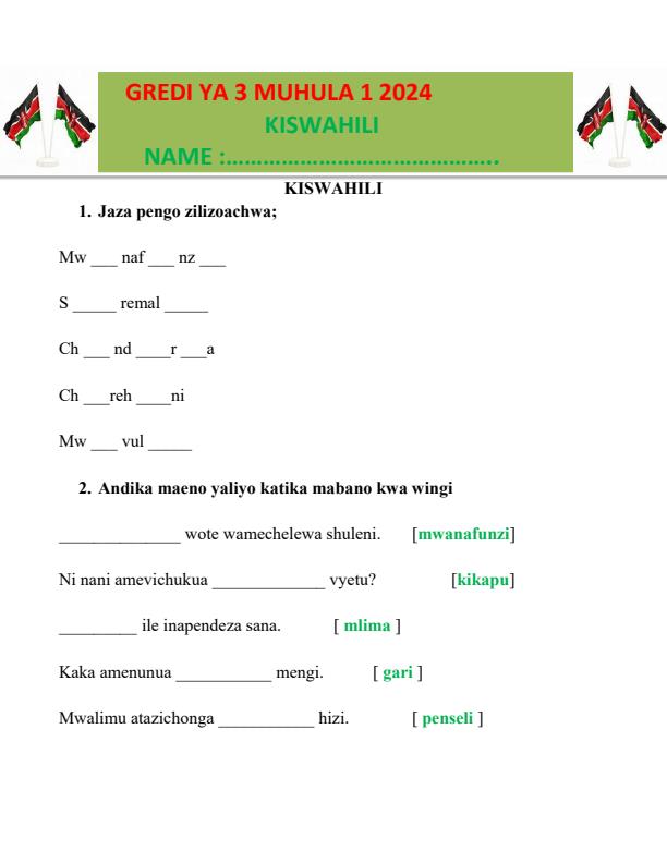 Preview page Grade-3-Kiswahili-Term-1-Opener-Exam-2024_1939_0.jpg
