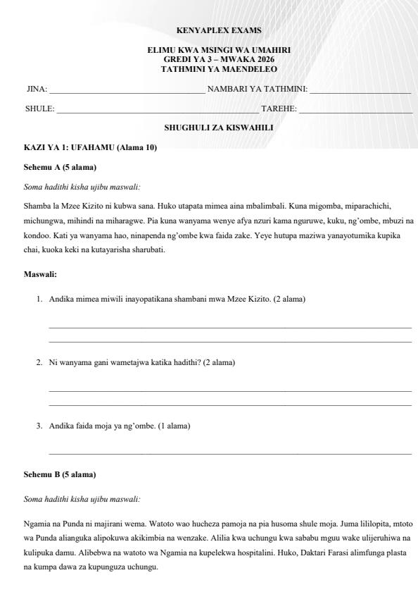 Preview page Grade-3-Shughuli-za-Kiswahili-Term-2-Opener-Exam-2026_5542_0.jpg