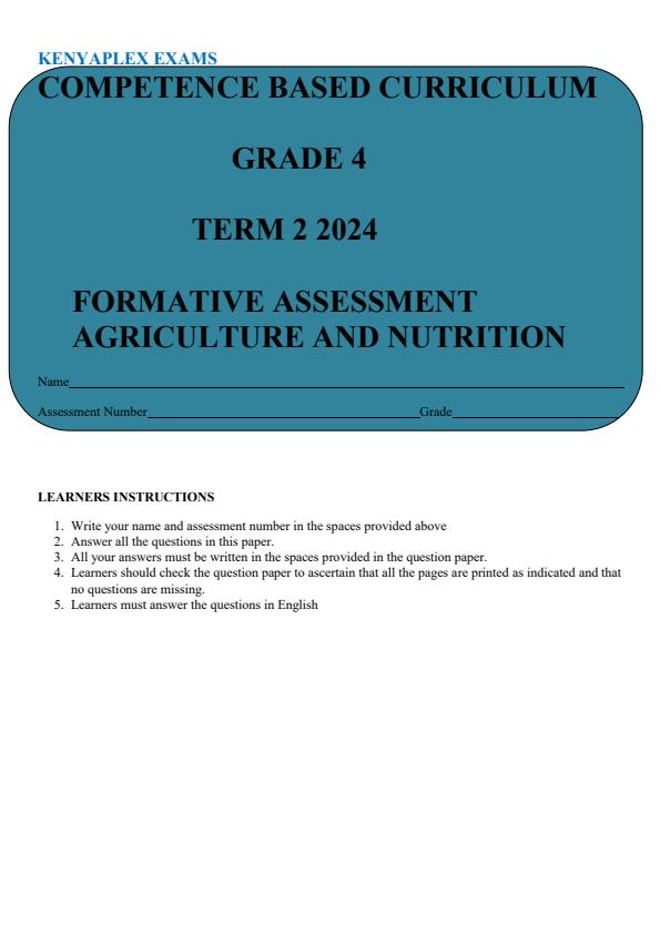 Preview page Grade-4-Agriculture--Nutrition-Term-2-Opener-Exam-2024_2470_0.jpg