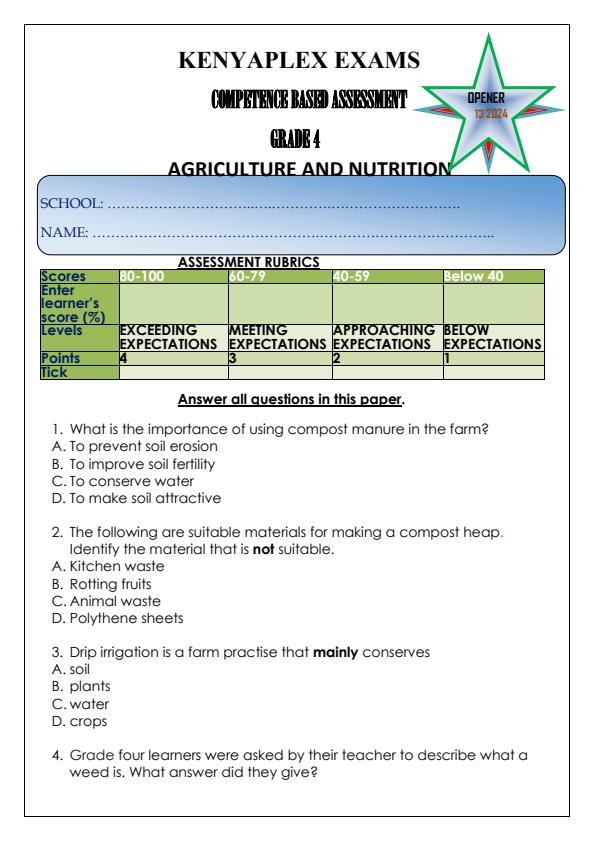 Preview page Grade-4-Agriculture-and-Nutrition-Term-3-Opener-Exam-2024_2980_0.jpg