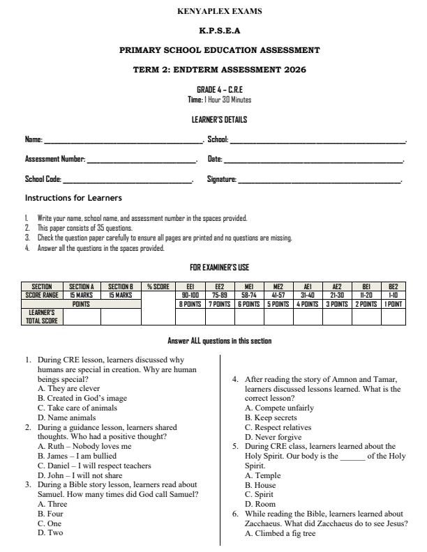 Preview page Grade-4-CRE-July-Assessment-Examination-2026_6274_0.jpg