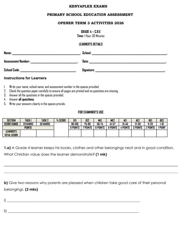 Preview page Grade-4-CRE-September-Assessment-Examination-2026_6702_0.jpg