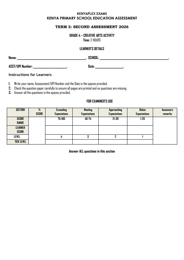 Preview page Grade-4-Creative-Arts-Activity-End-Term-3-Exam-2026_6808_0.jpg
