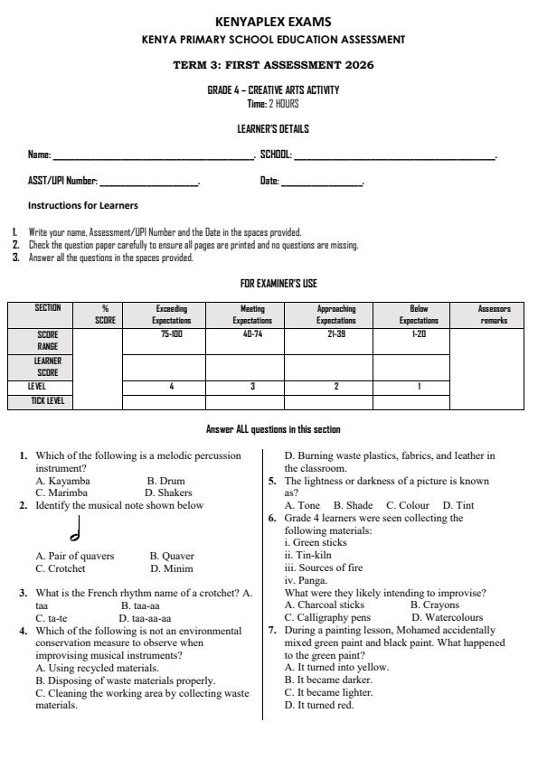 Preview page Grade-4-Creative-Arts-Activity-Term-3-Opener-Exam-2026_6471_0.jpg