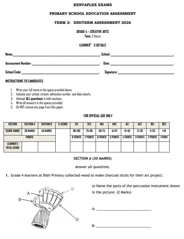 Preview page Grade-4-Creative-Arts-End-Term-2-Exam-2026_6033_0.jpg