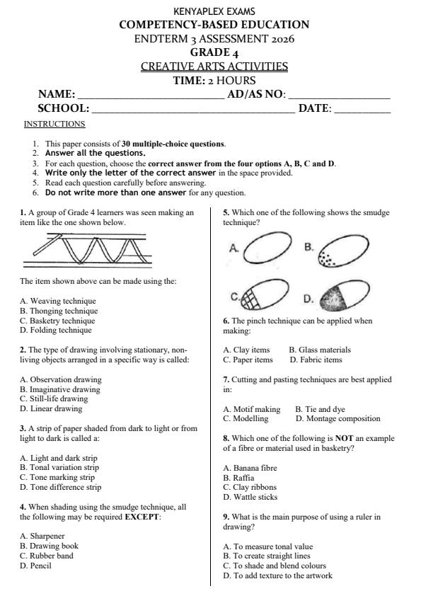 Preview page Grade-4-Creative-Arts-End-Term-3-Set-2-Exam-2026_7068_0.jpg