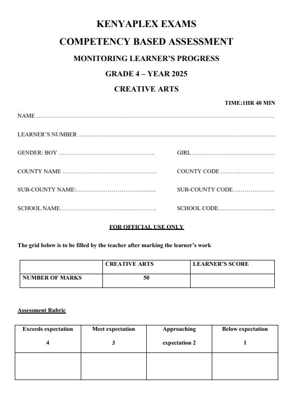 Preview page Grade-4-Creative-Arts-Mid-Term-2-Exam-2025_4224_0.jpg