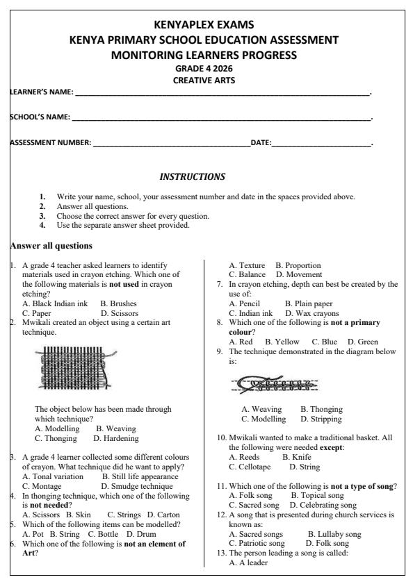 Preview page Grade-4-Creative-Arts-Opener-Exam-Term-1-2026_4947_0.jpg