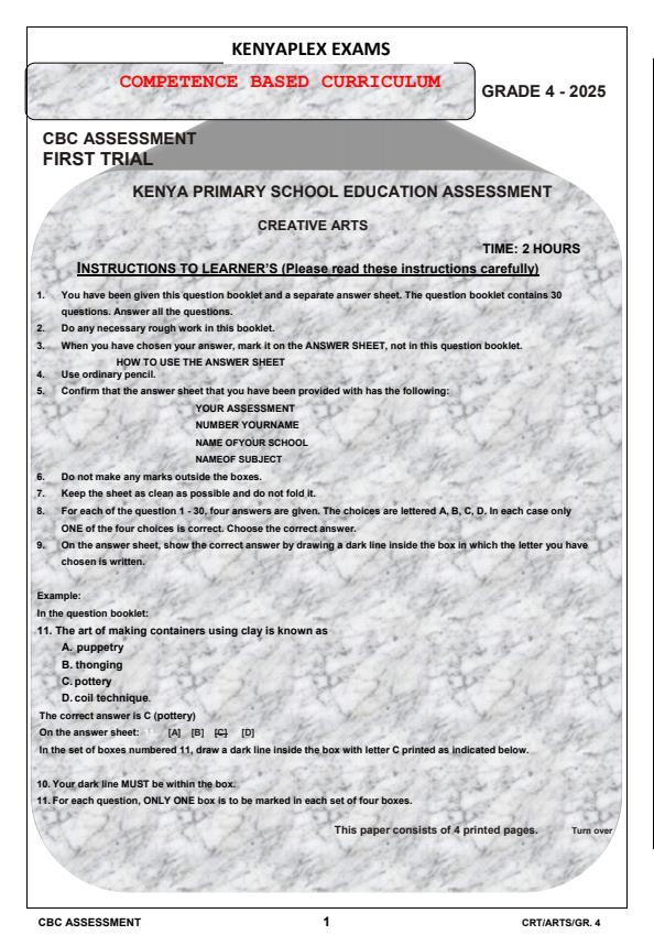 Preview page Grade-4-Creative-Arts-Term-1-Opener-Exam-2025_3508_0.jpg