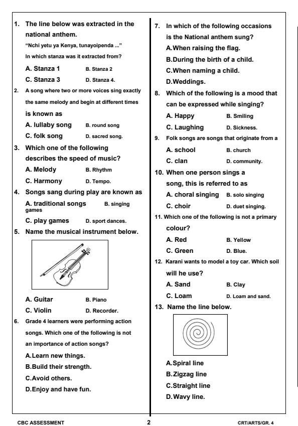 Preview page Grade-4-Creative-Arts-Term-1-Opener-Exam-2025_3508_1.jpg