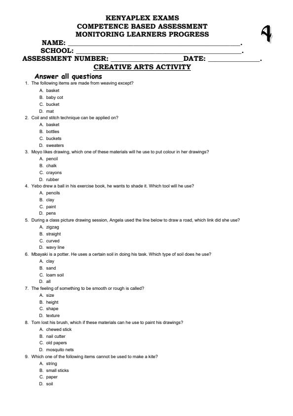 Preview page Grade-4-Creative-Arts-Term-2-Opener-Exam-2025_4037_0.jpg