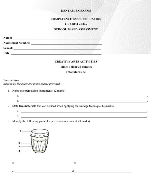 Preview page Grade-4-Creative-Arts-Term-2-Opener-Exam-2026_5546_0.jpg