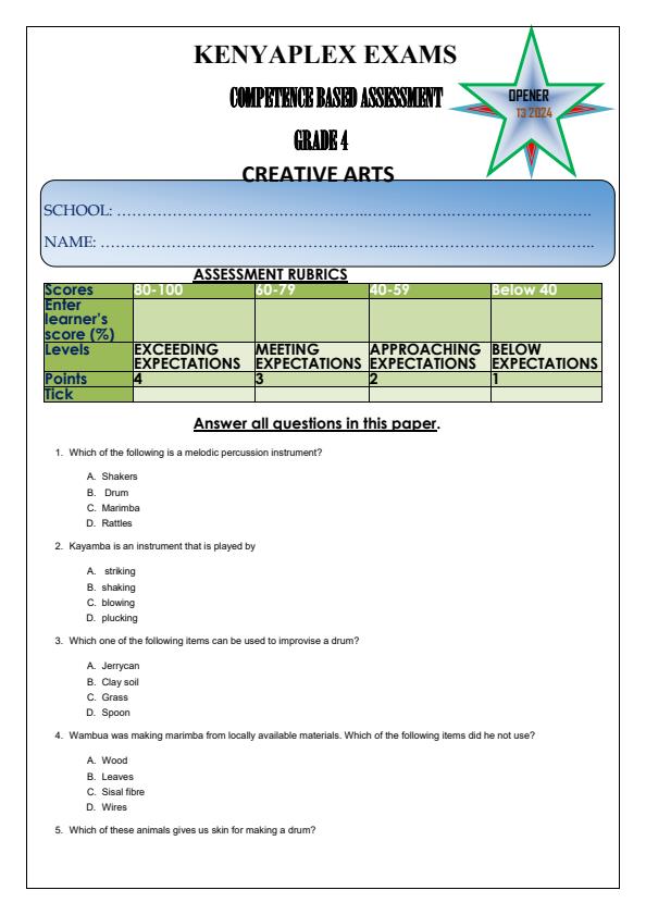 Preview page Grade-4-Creative-Arts-Term-3-Opener-Exam-2024_2981_0.jpg