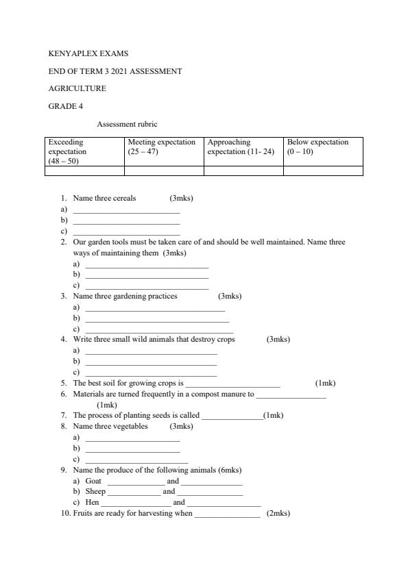 Preview page Grade-4-End-of-Term-3-Agriculture-Examination-2021_766_0.jpg